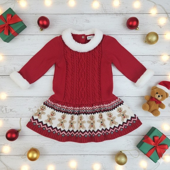Gymboree Red Gingerbread Man Sweater Dress Baby Girls 12 18 Months - Picture 2 of 6